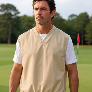 Cutter & Buck Tan Sleeveless Waterproof Vest Men L Pockets Golf Travel Resort‎